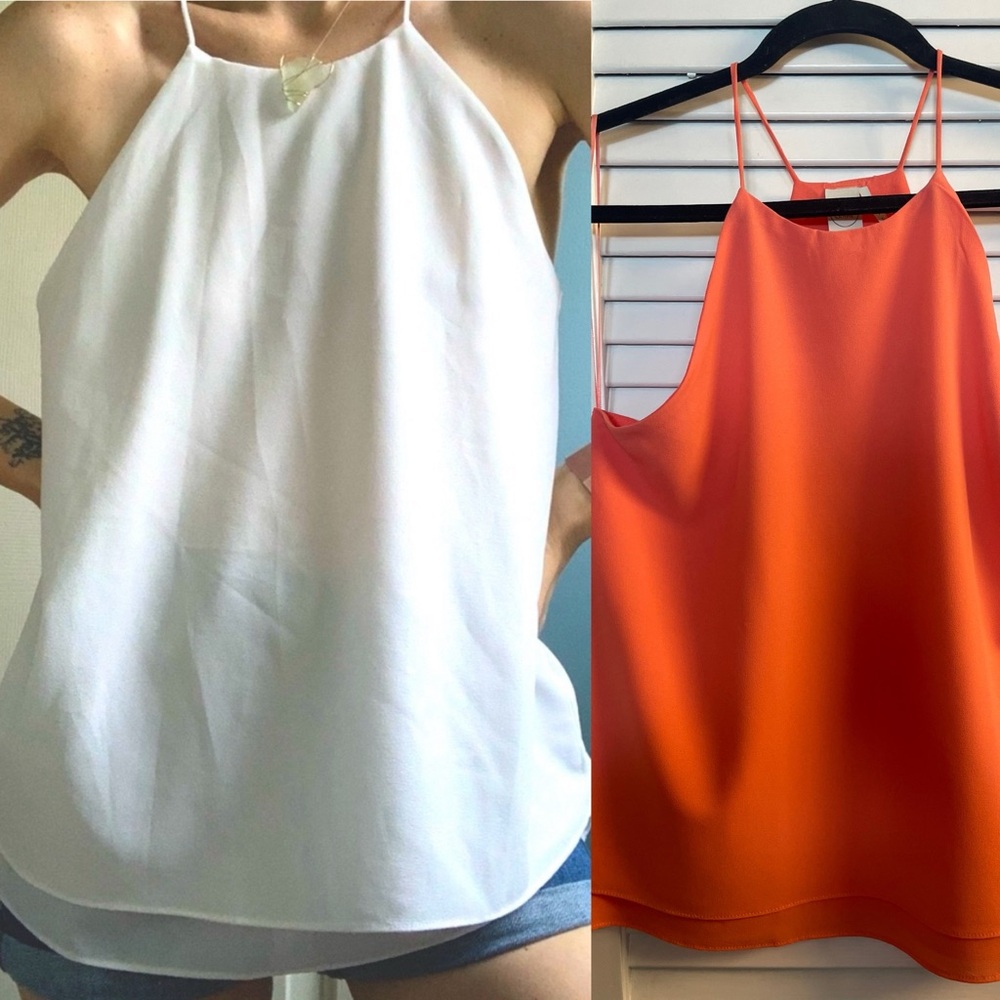 Paper Crane Size Medium Orange/Coral Spaghetti Strap Halter Tank with Racer Back